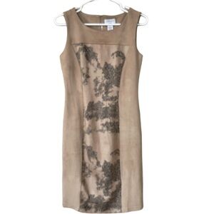 Carmen Marc Valvo faux suede snakeskin sheath dress tan/black